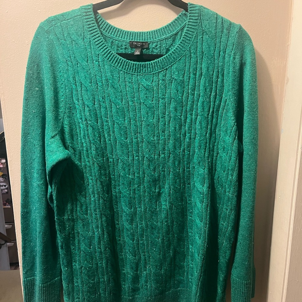 Talbots Plus kelly green cable knit Sweater 0x